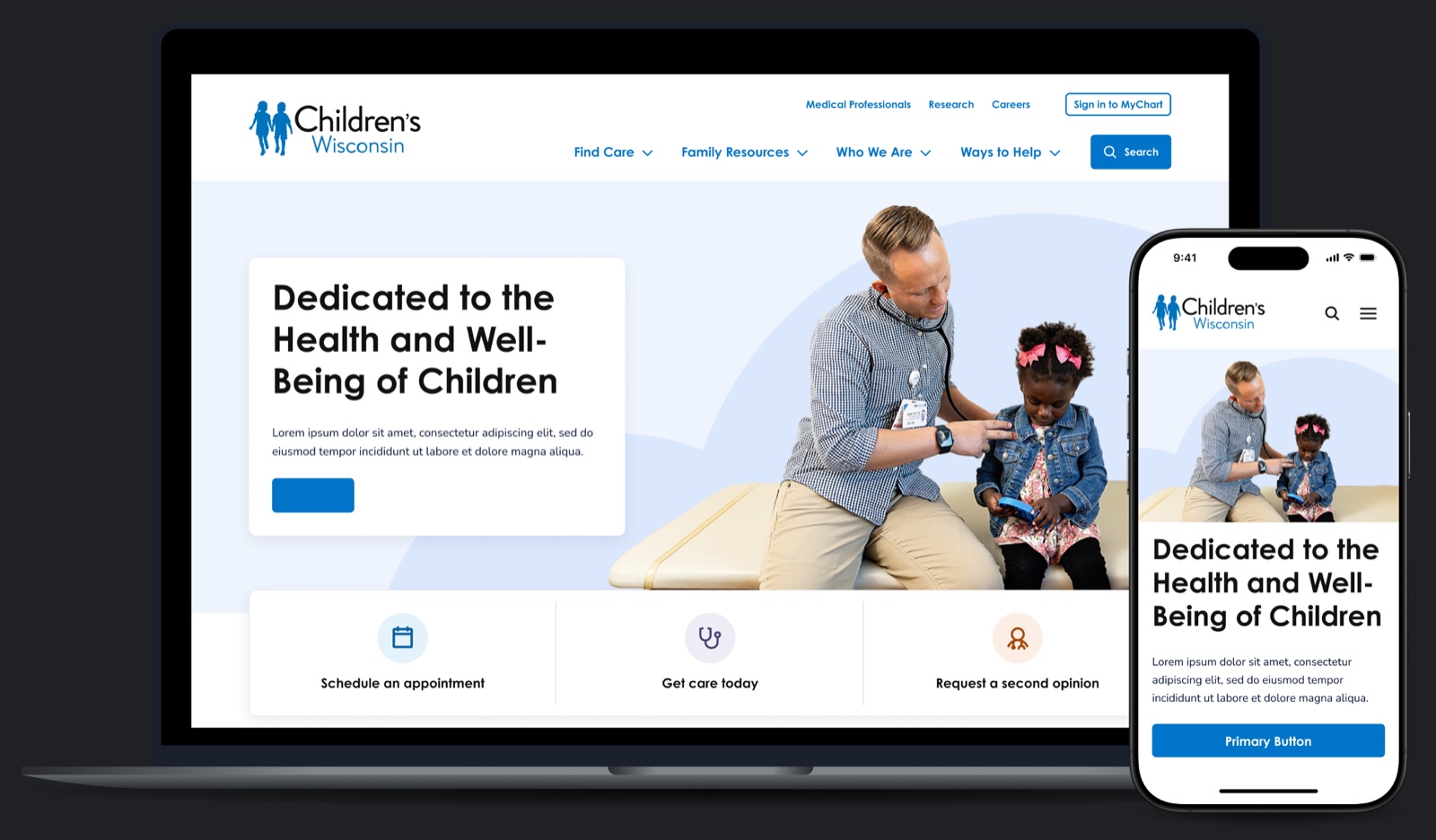 Children's Wisconsin homepage shown on a laptop and phone